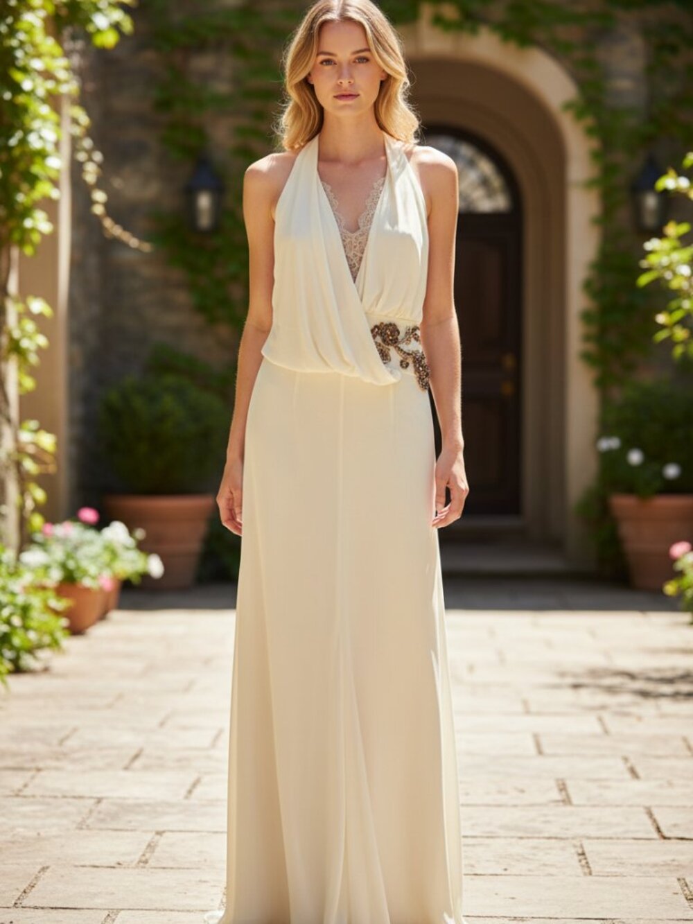 NWT Mandalay White Embellished Maxi Long Gown Evening Formal Dress Womens Size 2